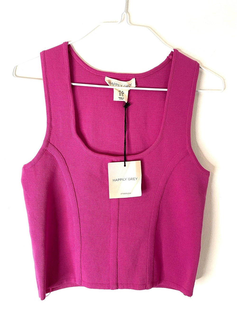 Happily Grey NWT Fuchsia Pink Corset Seam Knit Scoop Neck Tank Top